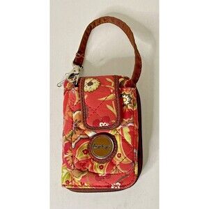 Longaberger Cellphone Wallet Pink Brown Floral Fabric Strap with Lobster Claw